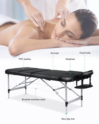 Massage Table Aluminum Foldable Massage Bed Ergonomically Height Adjustable with Carrying Bag Slowly Rebounding Foam Leather Cover for massage for Home Use