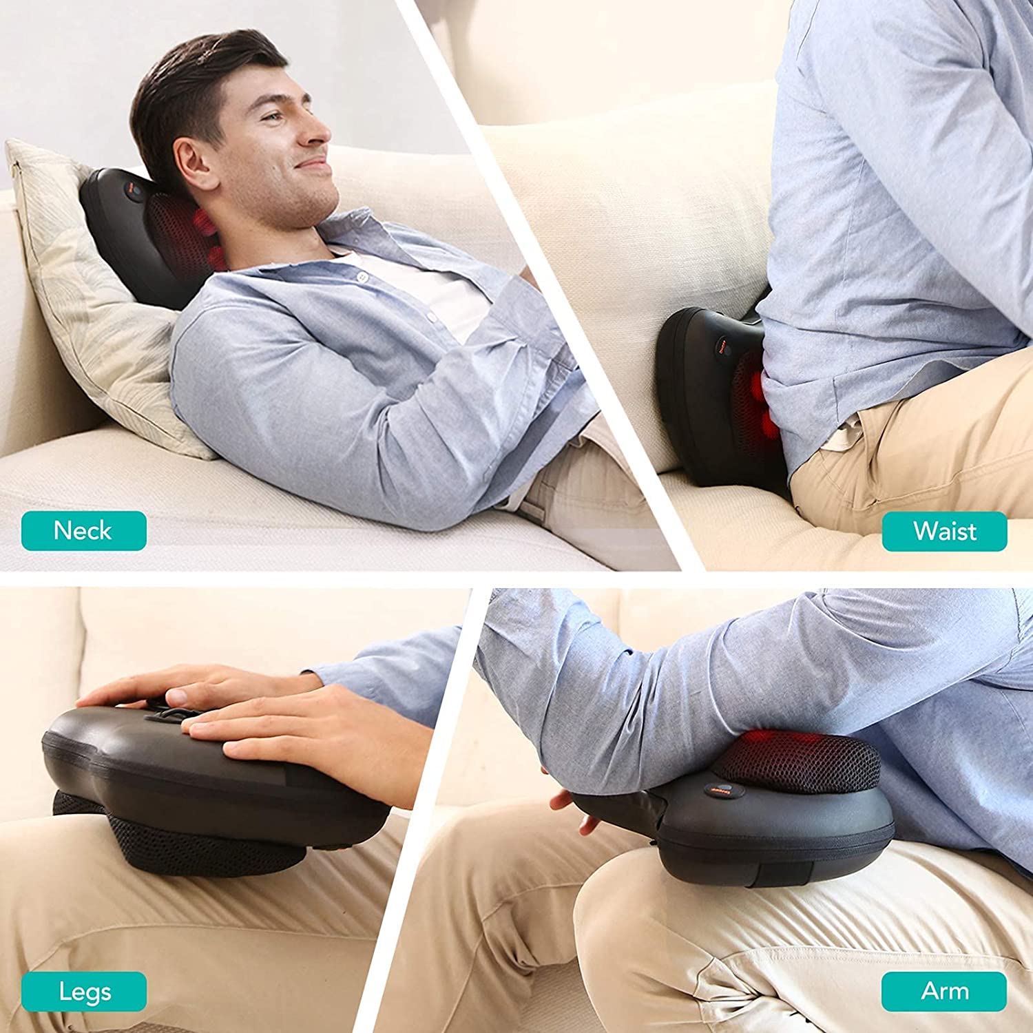 Massager with Heat,Shiatsu Back and Neck Massager with Deep Tissue  Kneading,Electric Back Massage Pillow for Back,Neck,Shoulders,Legs,Foot,Body  Muscle Pain Relief,Use at Home,Car,Office