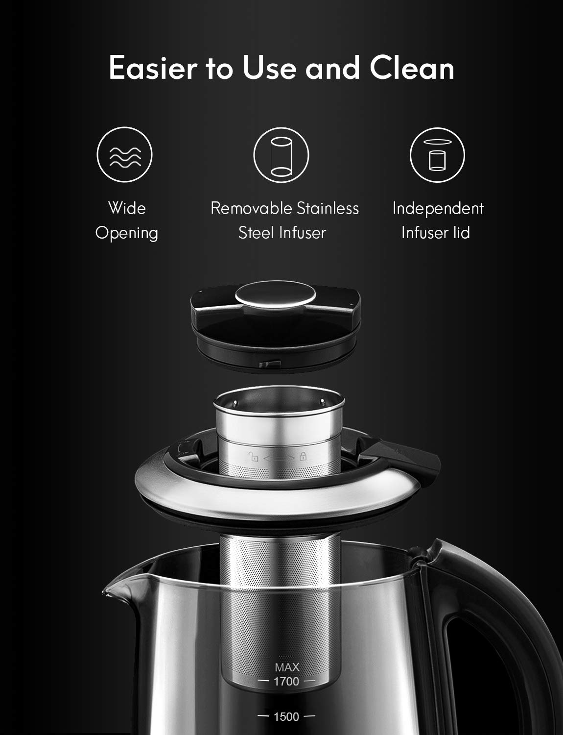 Smart Electric Kettle with Temperature Control, 5 Presets Electric Tea  Kettle with Removable Infuser, 2 Hours keep Warm with Auto Shut off, 1.7L