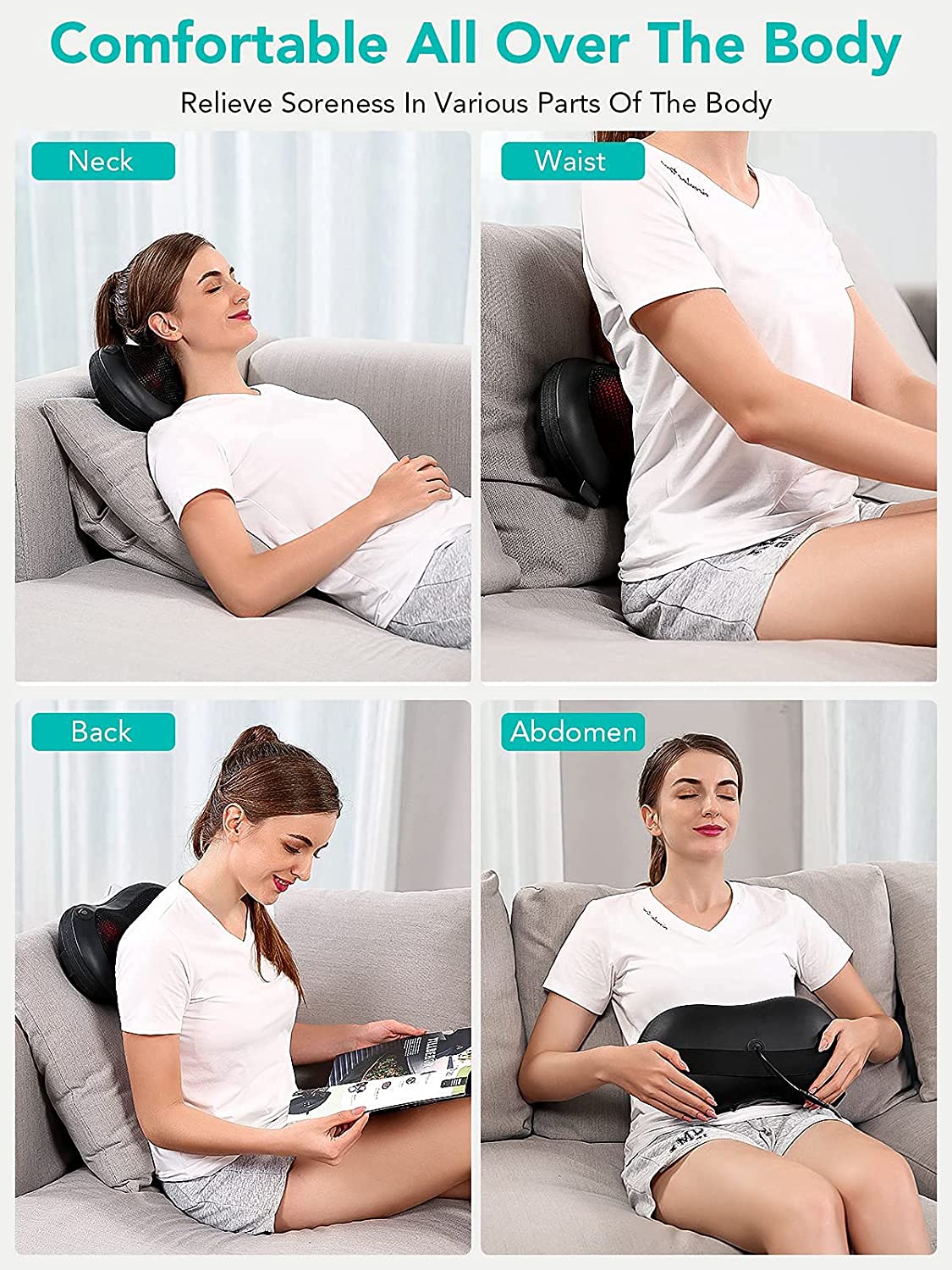 Shiatsu Back Shoulder & Neck Massager W/ Heat Deep Tissue 3D Kneading  Pillow US