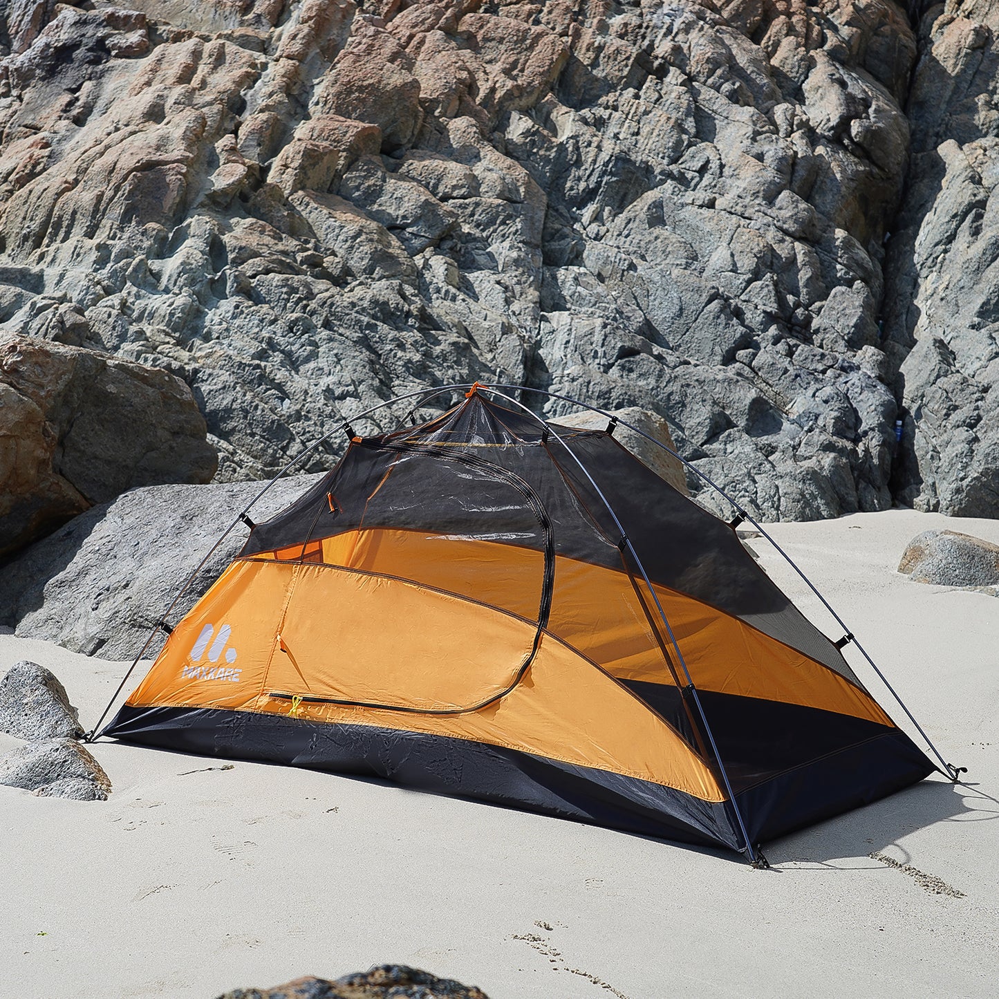 Backpacking Tent Hiking Tent 1-Person Camping Tent for Camping Travel Hiking Mountaineering Outdoor, Ultralight, Waterproof, Easy Set Up with Rainfly, Wind Ropes, Storage Bag - Orange & Yellow