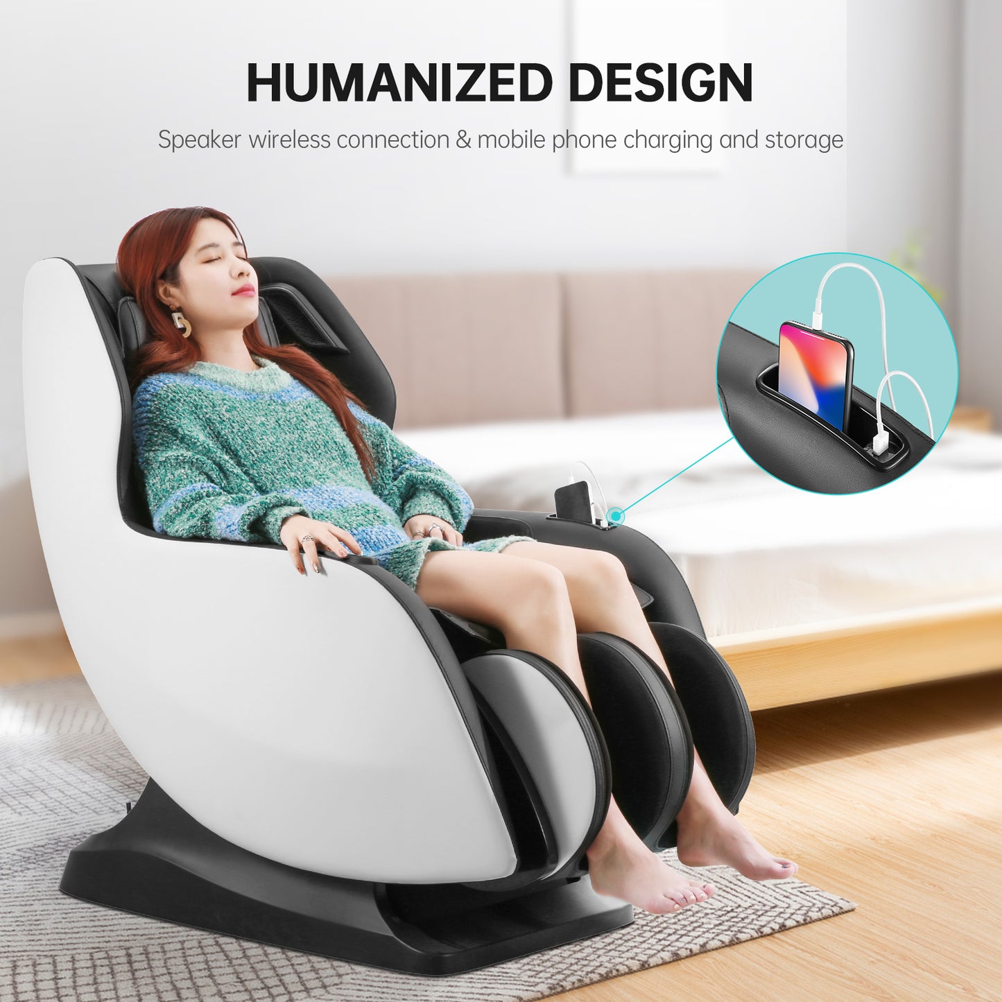 Massage Chair Full Body Zero Gravity Chair Massager, Shiatsu Massage Chair Recliner Space Saving with Bluetooth, SL Track, for Parents & Family for Home & Office Use - Black & White