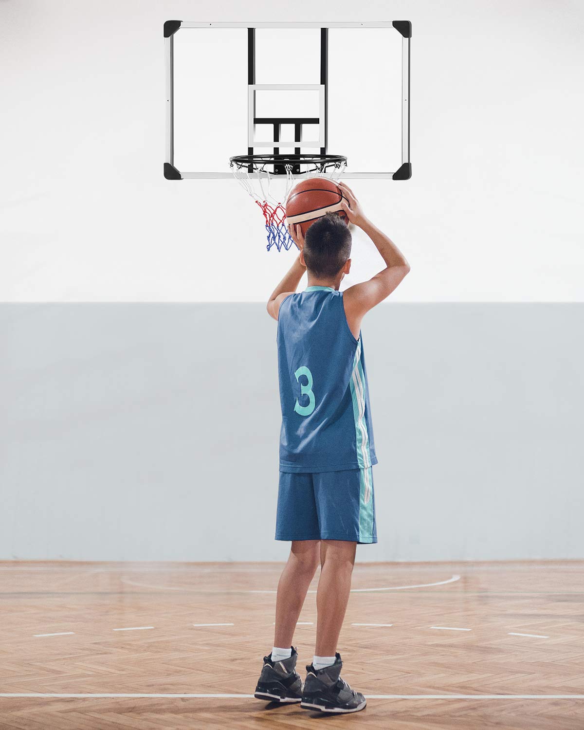 44 Inch Basketball Backboard Wall-Mount Hoops & Goals Rim Combo Kit&Shatterproof Polycarbonate Board&All-Steel Rustproof Frame&for Standard No.7 Balls