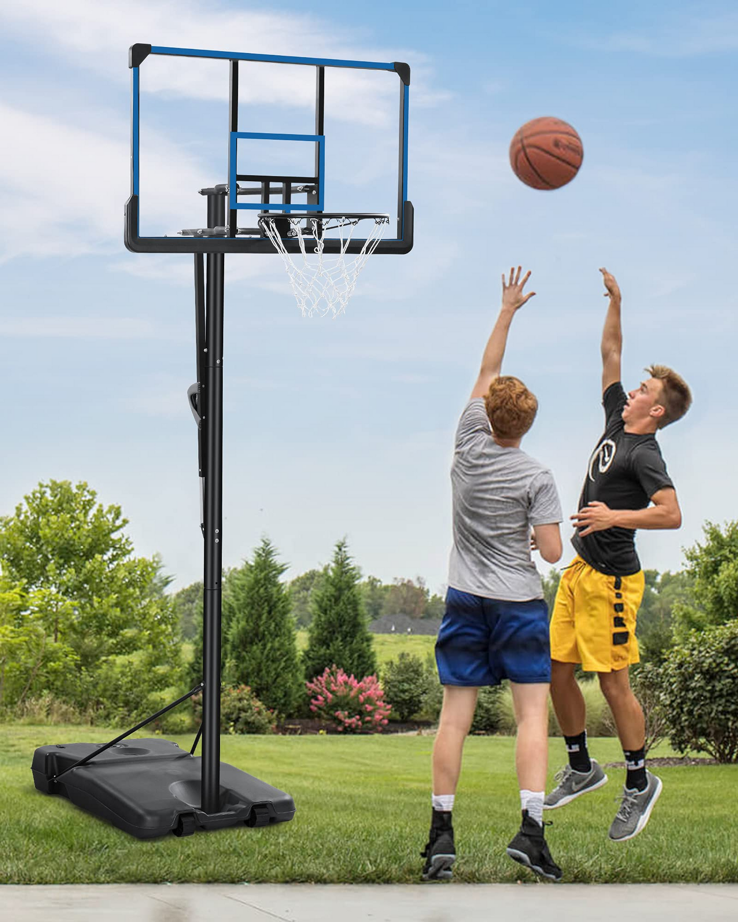 Basketball Hoop Outdoor Portable Basketball Goal & System 48 inch PC Backboard Adjustable from 7ft 6in - 10ft for Adults Teens Boys Outside