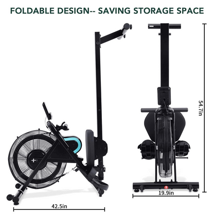 Air Rowing Machine Rower with LCD Monitor, 220LB Weight Capacity, 51 Inch Rail Length, Foldable Air Rower Adjustable Resistance for Gym Cardio Exercise Home Use