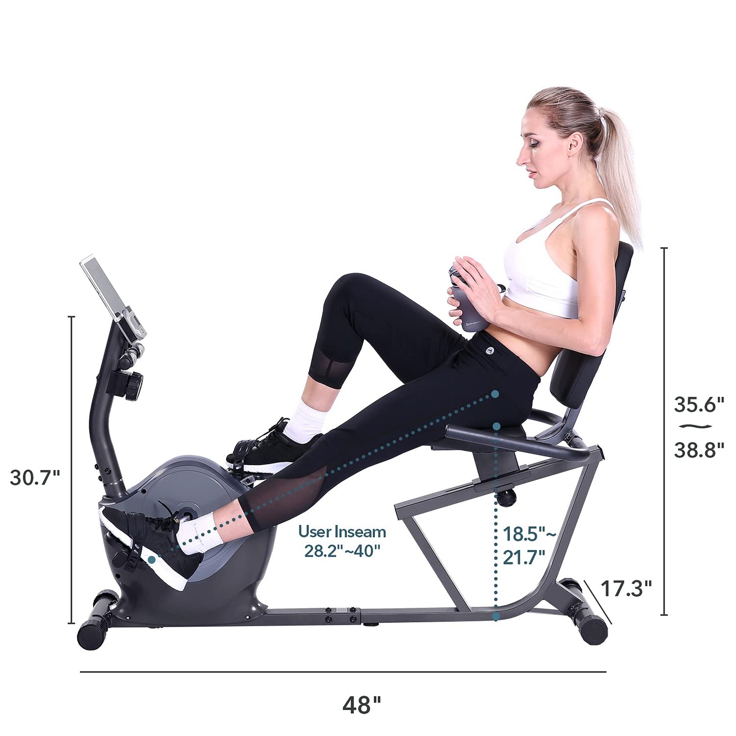 Magnetic Recumbent Exercise Bike for Adults Seniors -Pulse Rate Monitoring, 300 lb Capacity, phone holder and Quick Adjustable Seat- Indoor Magnetic Cycling Fitness Equipment for Home Workout