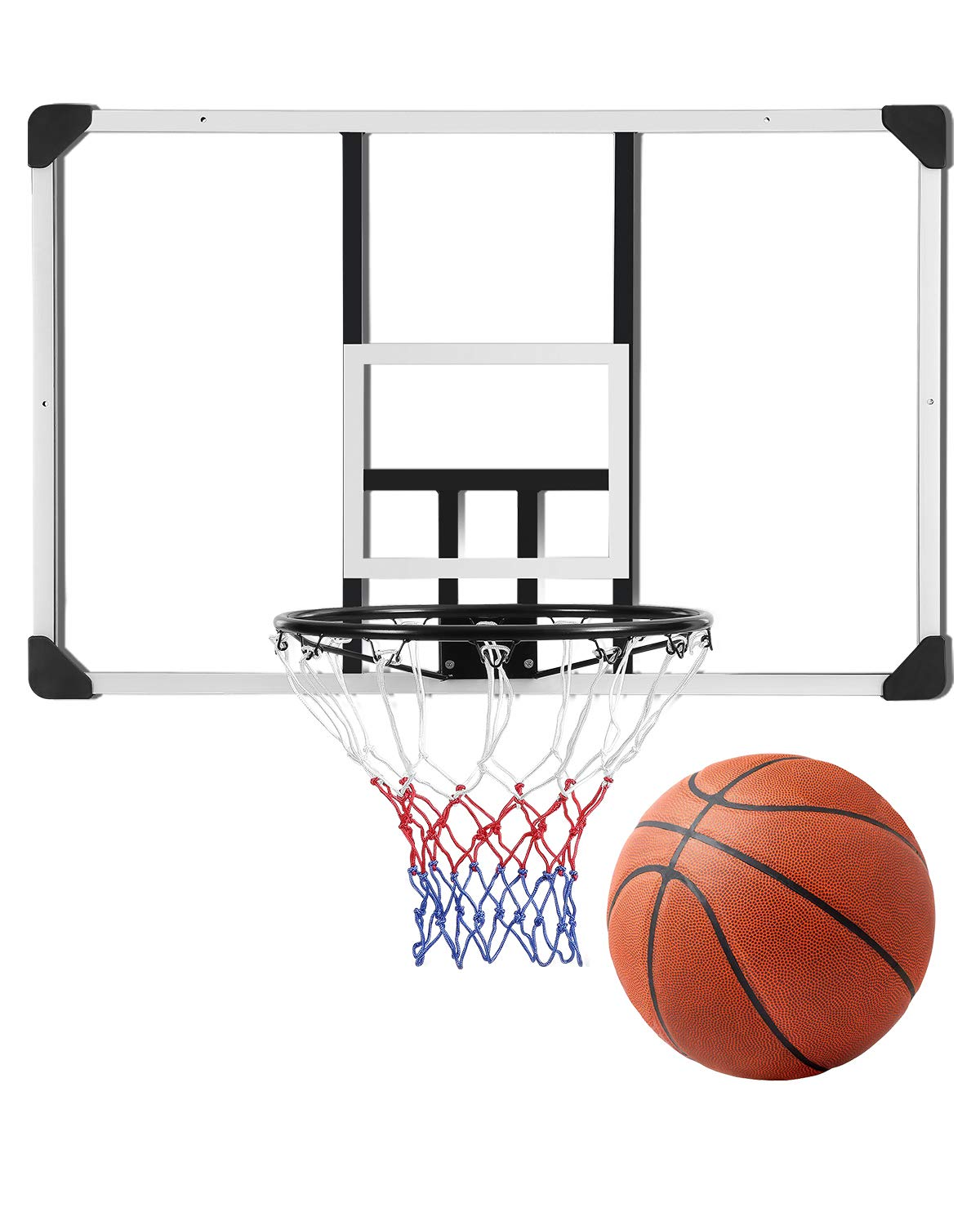 44 Inch Basketball Backboard Wall-Mount Hoops & Goals Rim Combo Kit&Shatterproof Polycarbonate Board&All-Steel Rustproof Frame&for Standard No.7 Balls