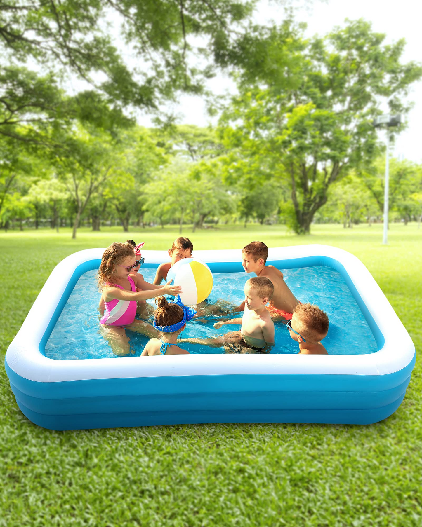 Inflatable Swimming Pool Fmaily Inflatable Pool Full-Sized Blow Up Pool Easy Set 95'' x 56'' x 22'' for Baby Kids Adults Outdoor Backyard Summer Water Party