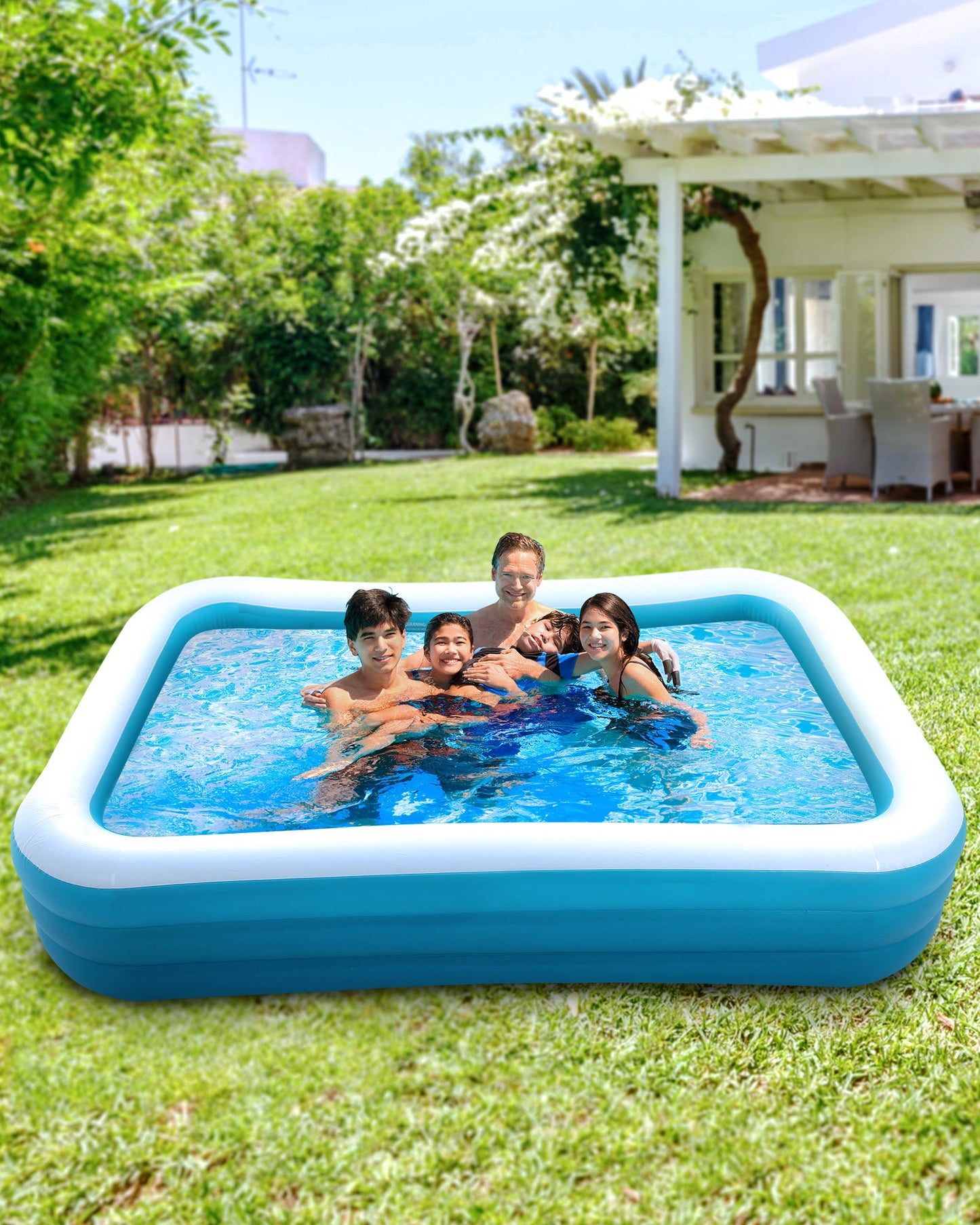 Inflatable Swimming Pool Fmaily Inflatable Pool Full-Sized Blow Up Pool 120''*72''*22'' for Baby Kids Adults Outdoor Backyard Summer Water Party