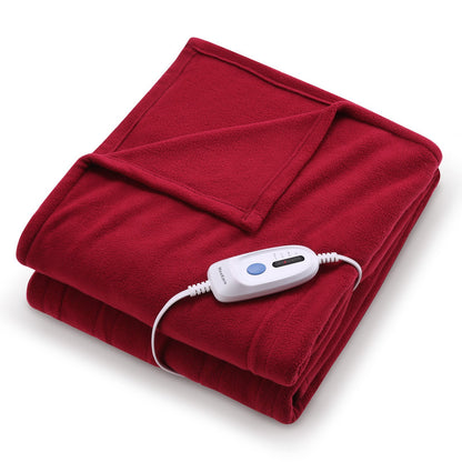 Electric Heated Blanket Twin Size 62'' x 84'' Super Cozy Soft Fleece Fast Heating & ETL Certification with 10 Hours Auto-Off & 4 Heating Levels - Red Wine - NAIPO