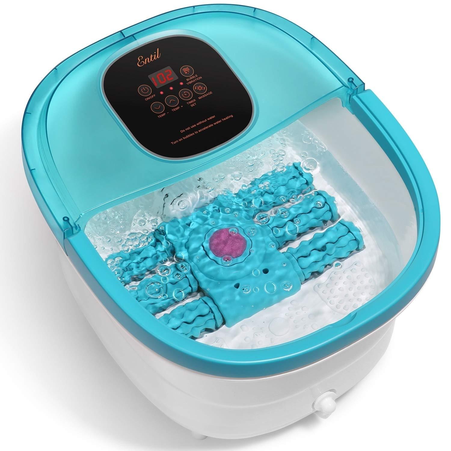 Foot Spa Bath Massager with 6 Motorized Rollers, Multifunction with Heat, Automatic Massage, Bubble Surging and Vibration, Pedicure Tub, 30-60mins Timer and +/- Temperature for Soothe Your Tired Feet - NAIPO