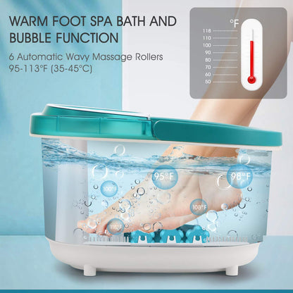 Foot Spa Bath Massager with 6 Motorized Rollers, Multifunction with Heat, Automatic Massage, Bubble Surging and Vibration, Pedicure Tub, 30-60mins Timer and +/- Temperature for Soothe Your Tired Feet - NAIPO