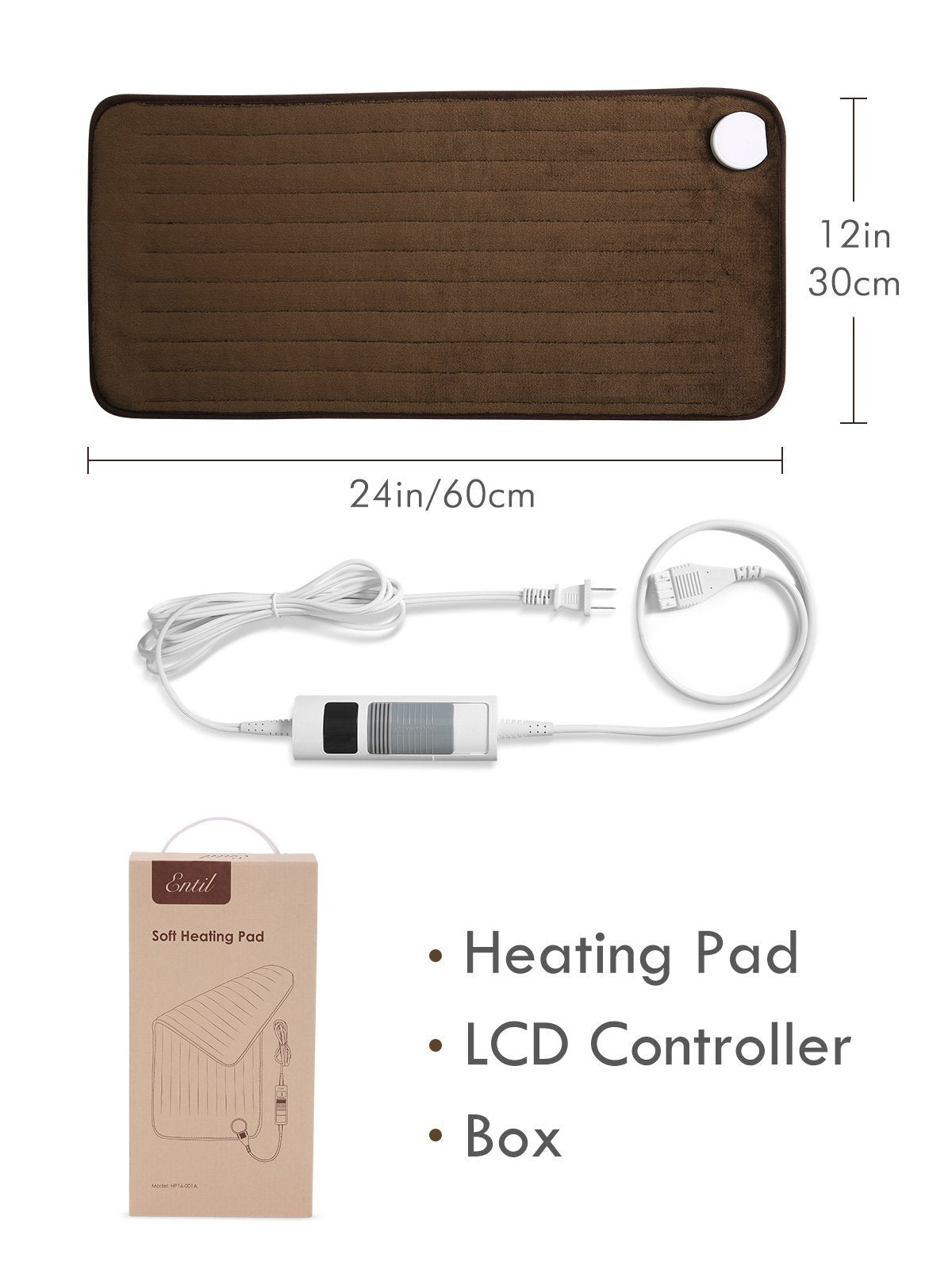 Heating Pad for Full Body Pain Relief, Super Soft and Extra Large, Safe 1.5 Hours Auto Shut Off, 6 Levels Heating Settings, 12 x 24 Inch, Full Body Use, Chestnut - NAIPO