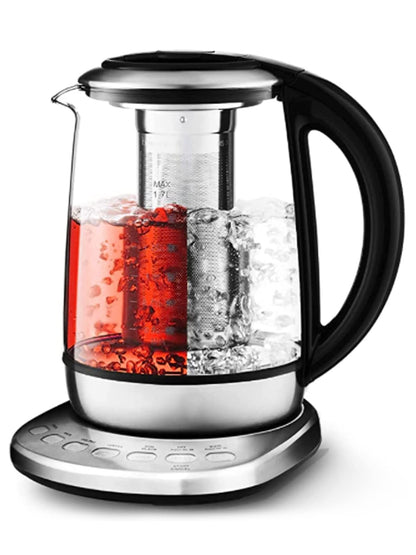 Electric Tea Kettle Water Boiler Glass Tea Kettle with Auto Shut-Off & 60 Mins Auto Keep Warm & 5 Variable Presets & Boil-Dry Protection & Detachable Tea Infuser, 1.7L & 2200 W - Stainless Steel