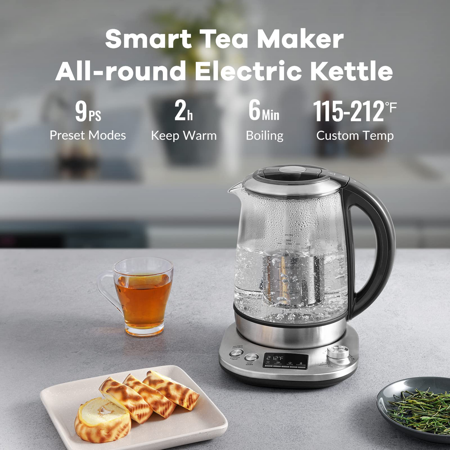 Electric Kettle Tea Maker 1.7 L, 100% Stainless Steel, Smart Temperature Control, Removable Infuser, Keep Warm, Auto-off, Anti-boil protection, BPA free