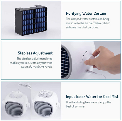 Portable Air Conditioner Fan Evaporative Portable Cooler Fan Space Cooler Fan Quiet Desk Fan with USB Recharged