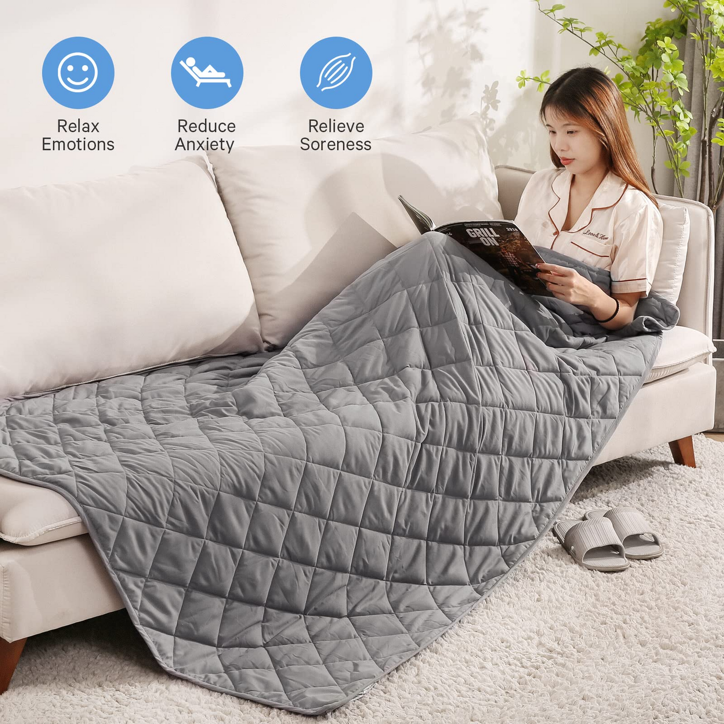 Weighted Blanket 15 LBS Twin Size Heavy Breathable Blanket for Adults, Heating & Cooling, All-Season, 48" X 72"