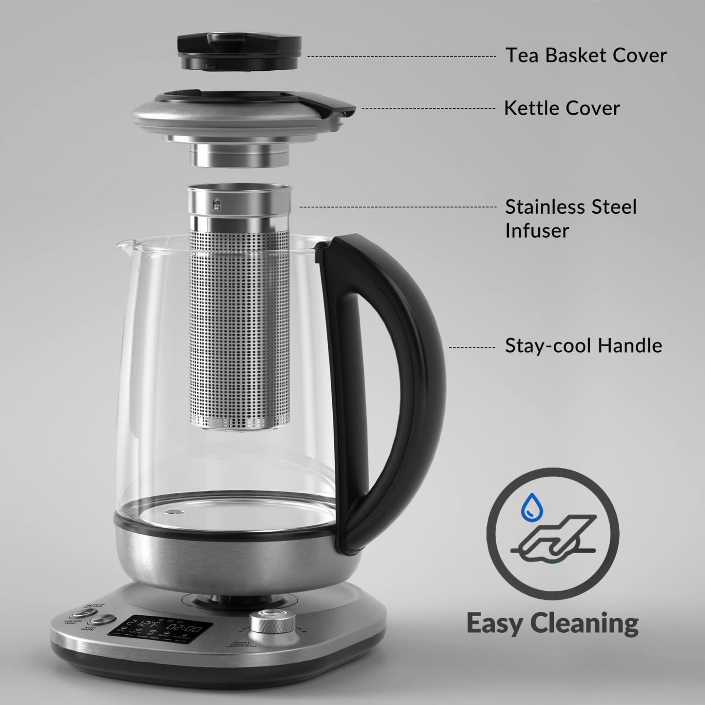 Electric Kettle Tea Maker 1.7 L, 100% Stainless Steel, Smart Temperature Control, Removable Infuser, Keep Warm, Auto-off, Anti-boil protection, BPA free