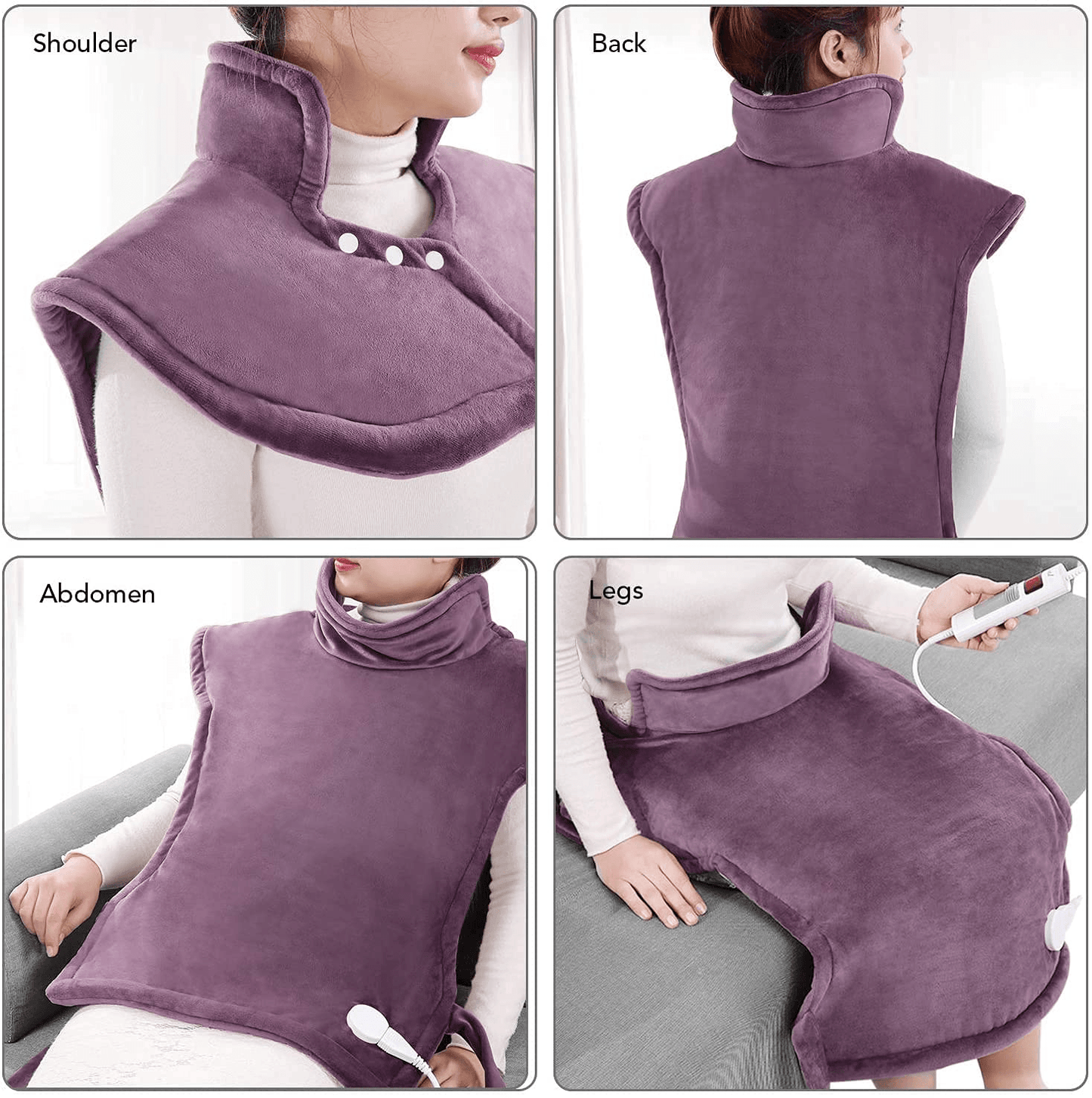 Large Electric Heating Pad for Back and Shoulders, 24”x33” Heat Wrap Vest with 6 Heating Levels, 1.5 Hours Auto Shut Off Available, Purple - NAIPO