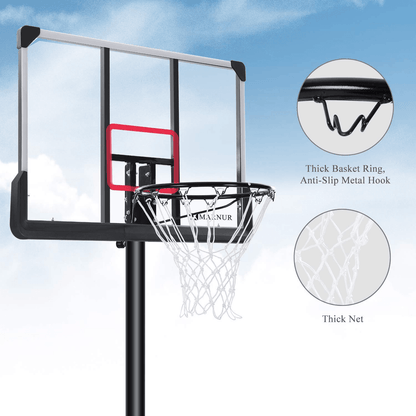 MARNUR Basketball Hoop Basketball System Portable Basketball Goal Basketball Equipment with Adjustable Height with Big Backboard & Wheels and Large Base for Youth and Adults Family Indoor Outdoor - NAIPO