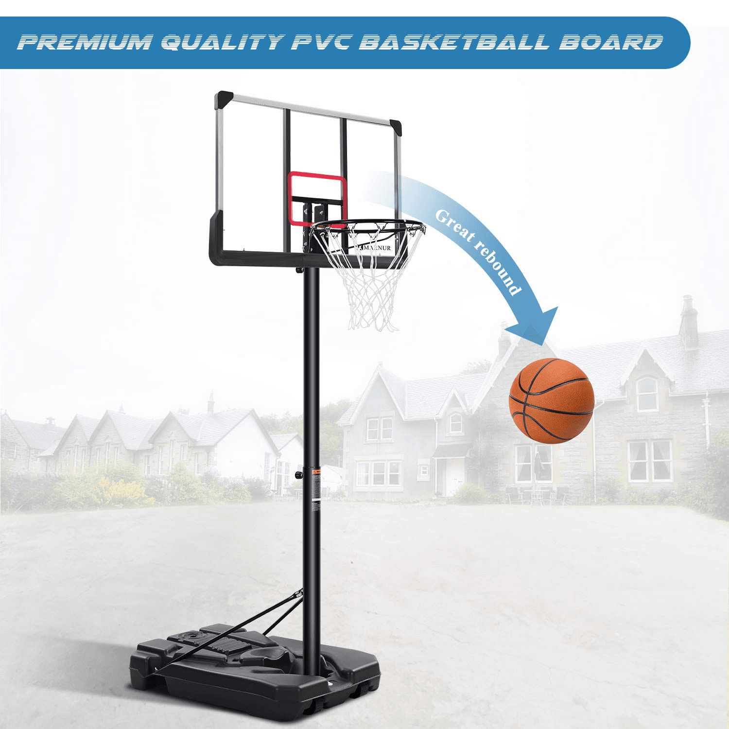 MARNUR Basketball Hoop Basketball System Portable Basketball Goal Basketball Equipment with Adjustable Height with Big Backboard & Wheels and Large Base for Youth and Adults Family Indoor Outdoor - NAIPO