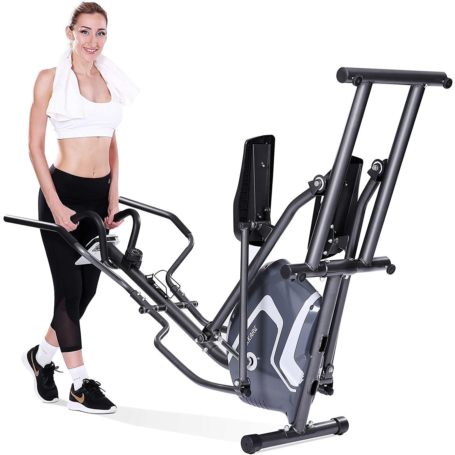 MaxKare Elliptical Machine Trainer Magnetic Elliptical Exercise Machine Front Flywheel Driven for Home use with 8-Level Resistance LCD Monitor Pulse Smooth Quiet - NAIPO