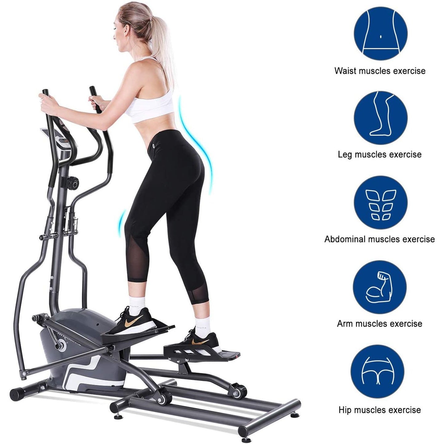 MaxKare Elliptical Machine Trainer Magnetic Elliptical Exercise Machine Front Flywheel Driven for Home use with 8-Level Resistance LCD Monitor Pulse Smooth Quiet - NAIPO