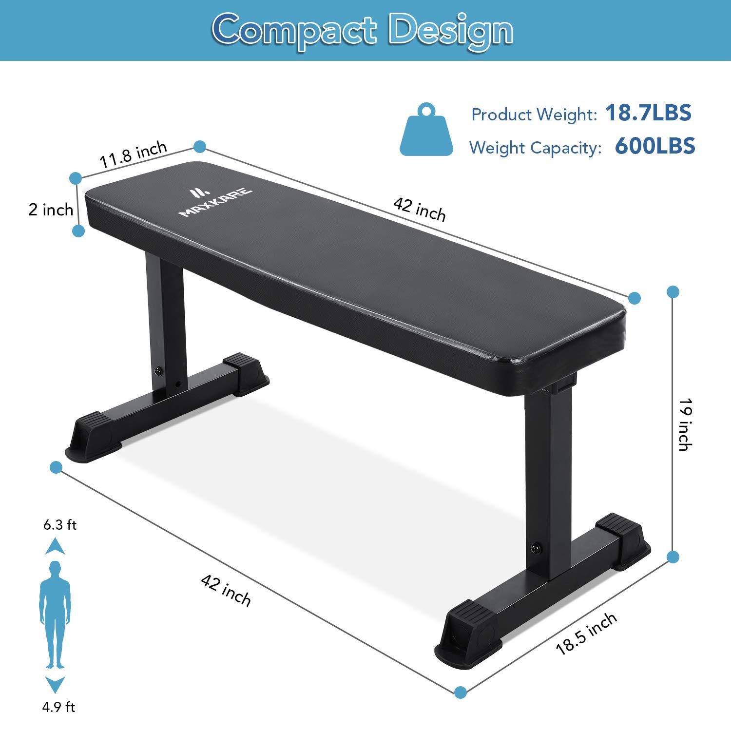 MaxKare Flat Weight Bench 500 LBS Capacity 42x18.5x19"Workout Exercise Fitness Bench Thick Backrest Cushion for Home Gym Strength Training - NAIPO