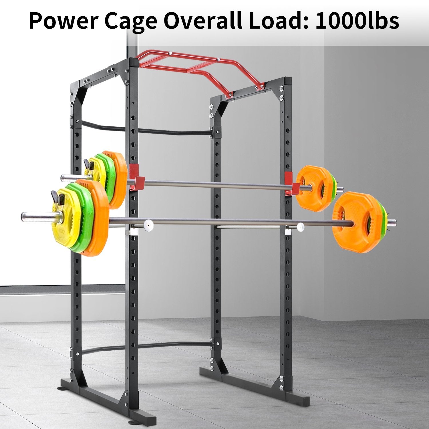 MaxKare Power Cage Squat Rack Cage with 2021 Upgraded Galvanized Safety Bar, 19-Level Adjustable with J-Hooks Heavy Duty for 1000lbs Capacity Olympic for Barbell Lifting, Squat Stand, Push ups, Pull ups - NAIPO