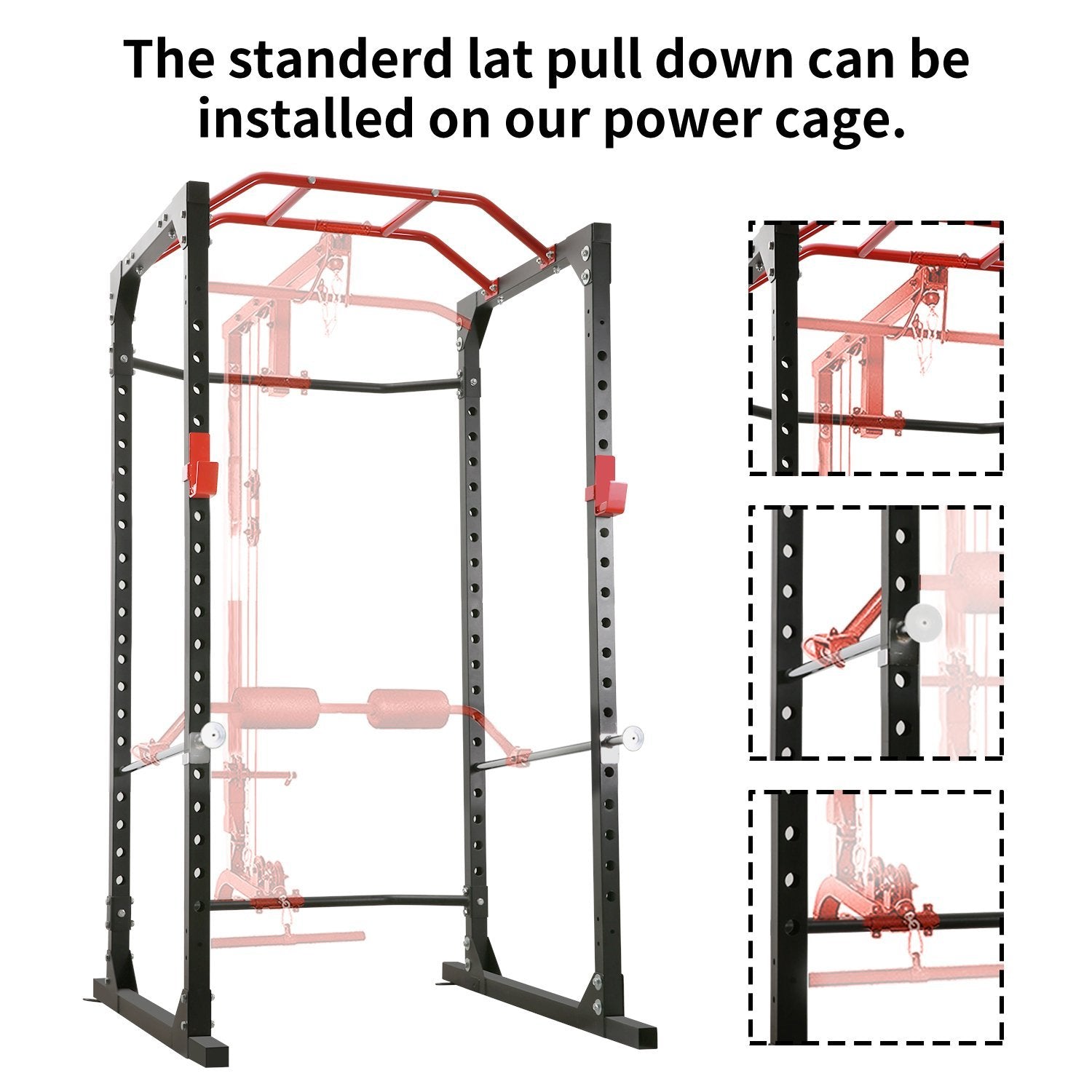 MaxKare Power Cage Squat Rack Cage with 2021 Upgraded Galvanized Safety Bar, 19-Level Adjustable with J-Hooks Heavy Duty for 1000lbs Capacity Olympic for Barbell Lifting, Squat Stand, Push ups, Pull ups - NAIPO