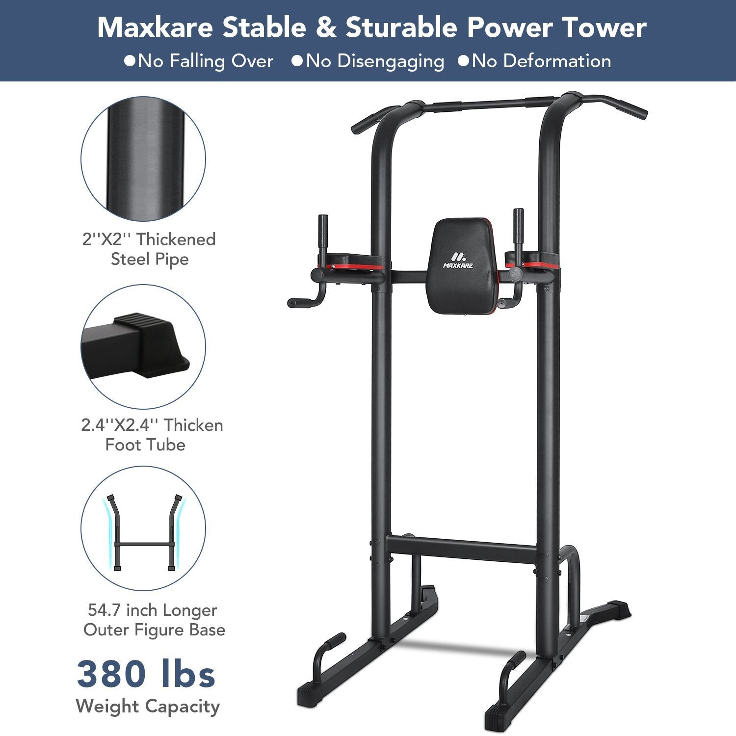 MaxKare Power Tower Pull Up Bar Dip Station Strength Training Workout Equipment for Professional Home Gym with 420 Lbs Capacity - NAIPO