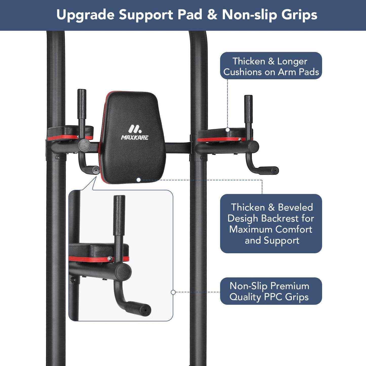 MaxKare Power Tower Pull Up Bar Dip Station Strength Training Workout Equipment for Professional Home Gym with 420 Lbs Capacity - NAIPO