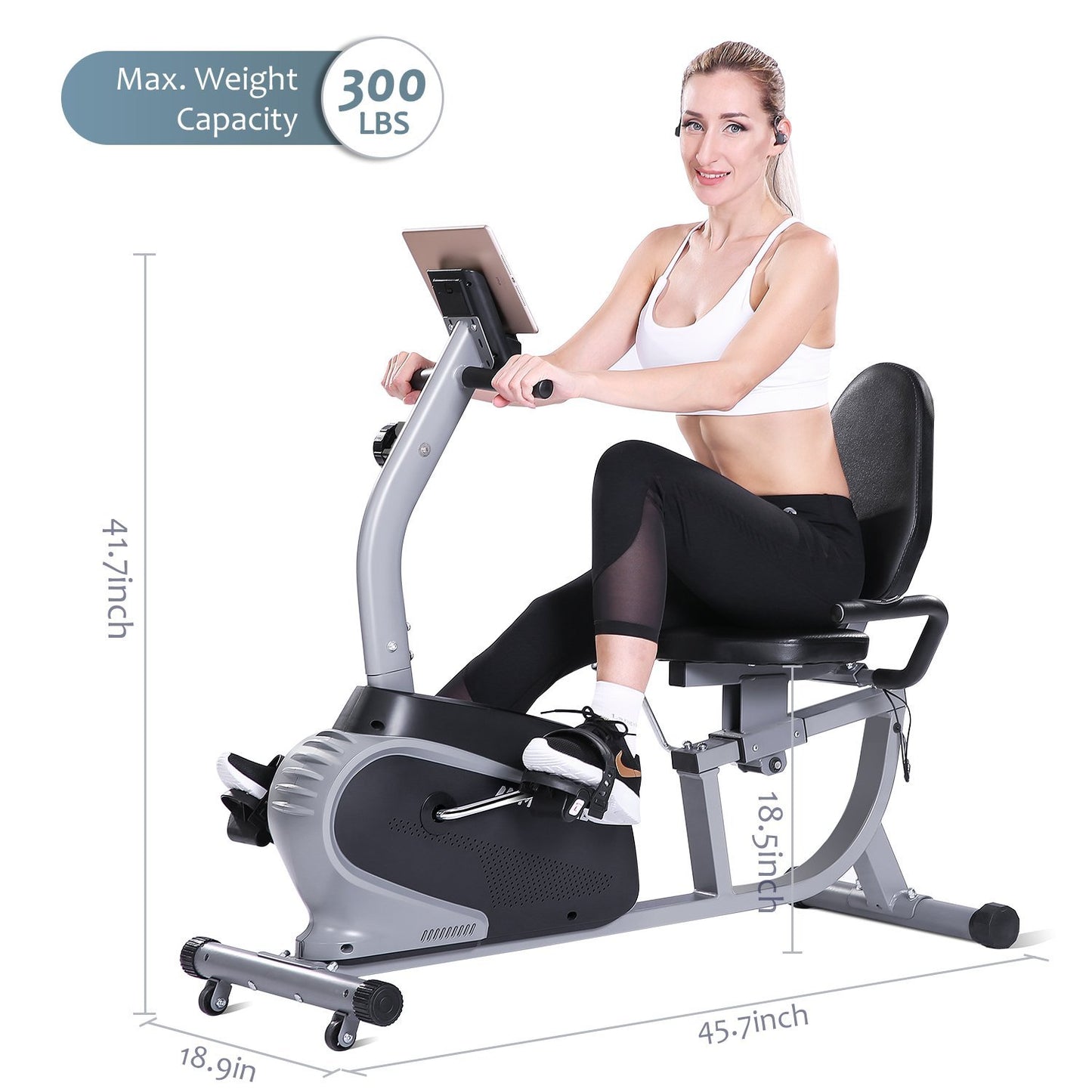 MaxKare Recumbent Exercise Bike Indoor Cycling Stationary Bike with Adjustable Seat and Resistance, Pulse Monitor/Phone Holder (Seat Height Adjustment by Lever) - NAIPO