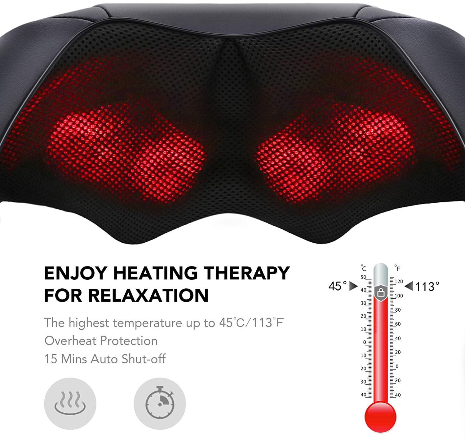 NURSAL Neck, Back, Foot and Shoulder Massager Deep Kneading Heat Therapy  with
